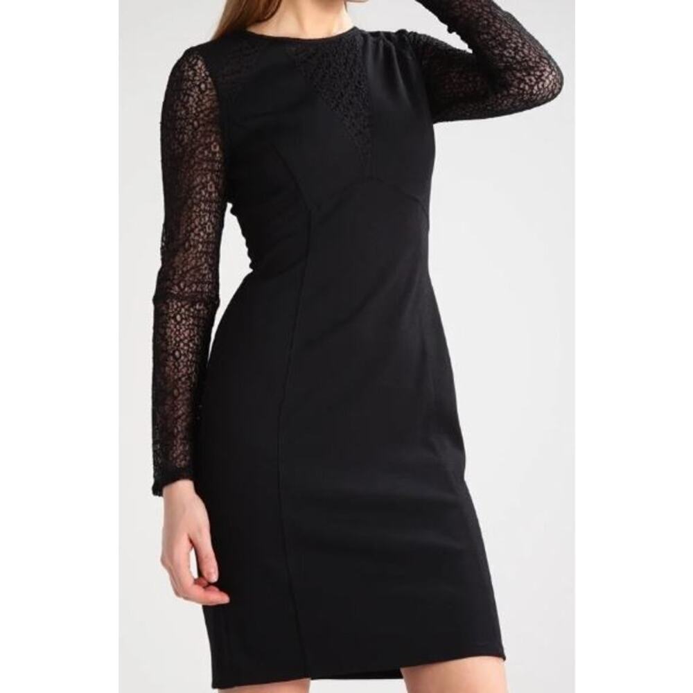 Adrianna Pappell Womens Size 6 Lace Sleeve Sheath Cocktail Dress Black Hourglass